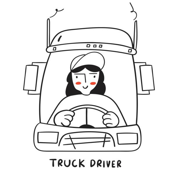 женщина-водитель грузовика. значок контура. - warehouse working job occupation stock illustrations