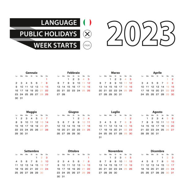 calendar 2023 in italian language, week starts on monday. - 意大利語 幅插畫檔、美工圖案、卡通及圖標
