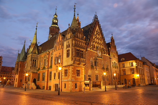 Wroclaw Old Town Hall night blue hour Poland