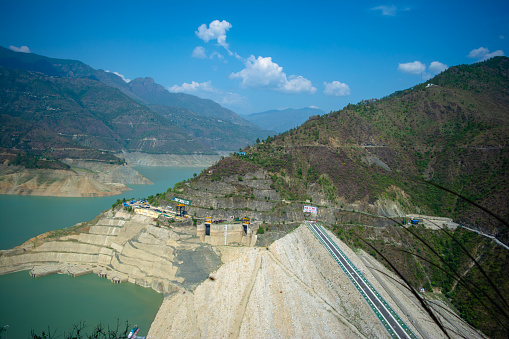 Tehri Dam of in Tehri Garhwal district of Uttrakhand. India's largest dam. Aerial view Tehri Dam.