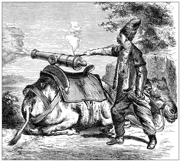 ilustrações de stock, clip art, desenhos animados e ícones de antique illustration, ethnography and indigenous cultures: middle east and caucasus, persian warrior - obsolete military land vehicle antique old fashioned