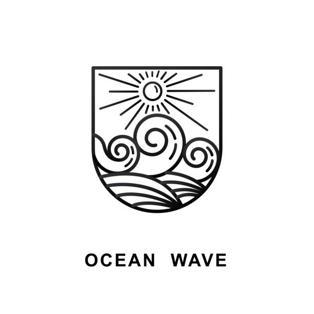 illustrazioni stock, clip art, cartoni animati e icone di tendenza di ocean wave sun shining design monolinea - scenics silhouette beach sun