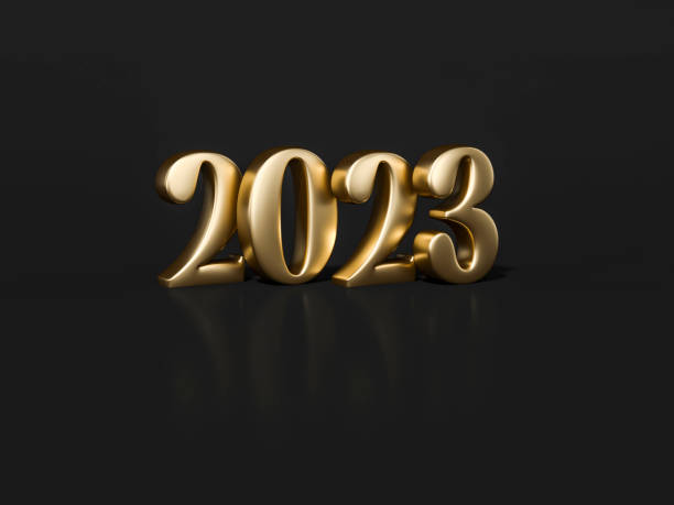 istock New Year 2023 gold decoration Isolated object on dark background 3d rendering. 3d illustration luxury number celebration festival minimal creative design concept. 1419327237