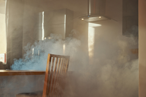 Food burned in the kitchen oven, causing smoke in the room. Smoked room. Fire service case