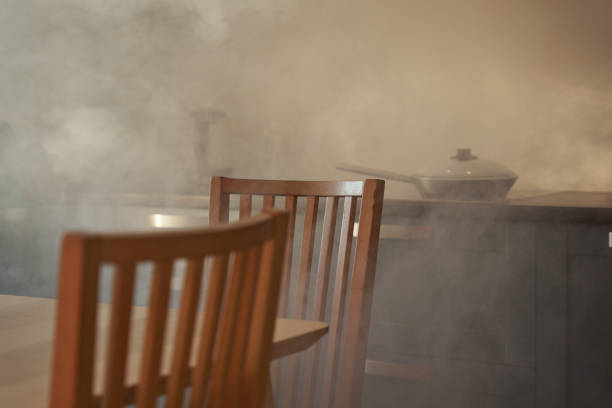 istock Fire at the kitchen with wooden chairs 1419330305