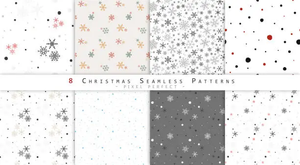 Vector illustration of Christmas Seamless Background Set - 8 Pixel Perfect Vector Patterns