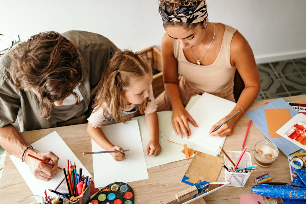 istock Parents teach they young daughter to draw. 1419338569