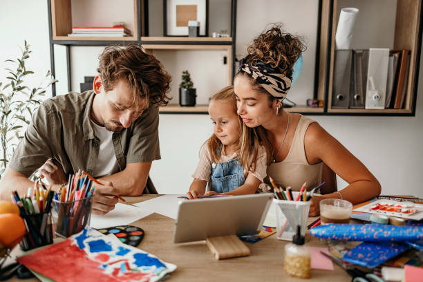 istock Parents teach they young daughter to draw. 1419338576