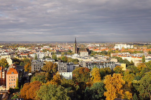 Wroclaw city skyline aerial view Poland