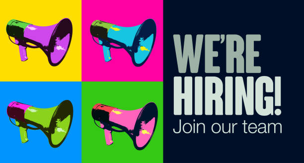 We are Hiring Posterised or Pop Art styled of megaphones for Hiring Concept. Job Search, We are Hiring, Recruitment, Human Resources, Applying, Resume, Searching, Help wanted sign, hiring stock illustrations