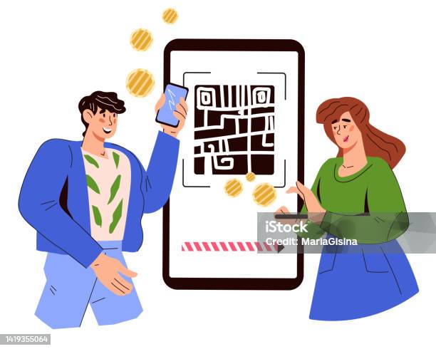 Qr Code Scan For Online Payment And Transaction Concept Flat Vector ...