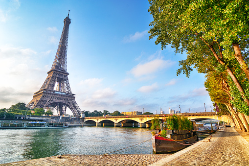 The Eiffel Tower and Seine river in Paris, France