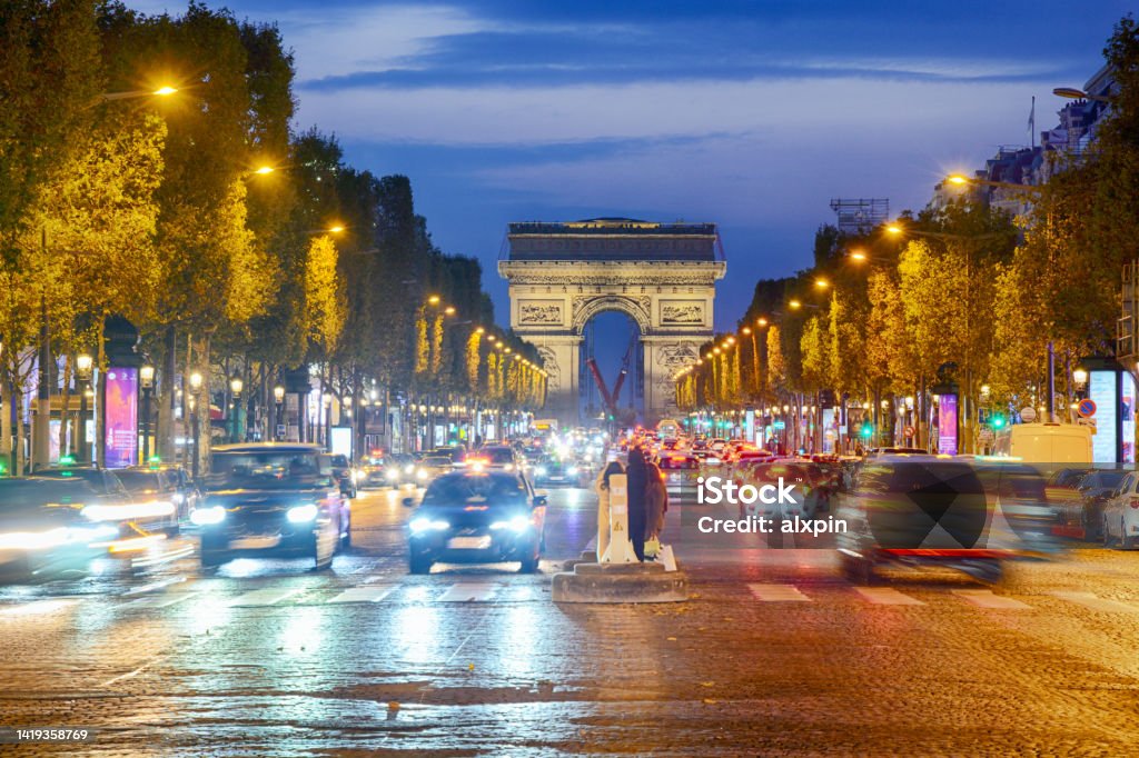 Triumph Arch, Paris Arc de Triomphe at Champs Elysees in Paris, France Arc de Triomphe - Paris Stock Photo