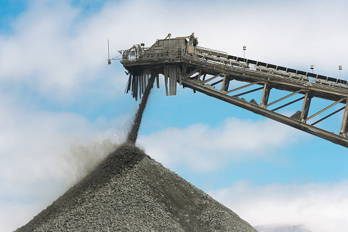 Stockpile and conveyor belt at an open-pit copper mine in Copiapo, Chile