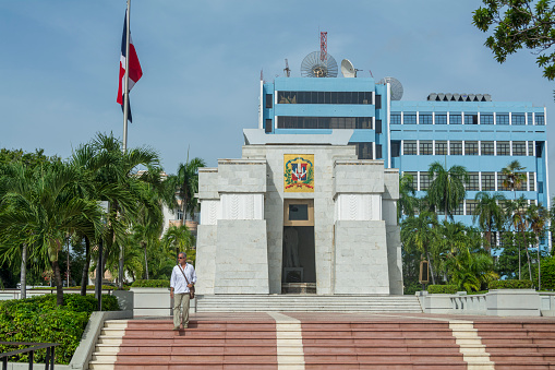 Montevideo, Uruguay - December 22, 2022: The capital building on the outskirts of Independance PLaza in Montevideo, capital of Uruguay