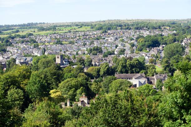 Aerial view of Kendal, Cumbria, England. stock photo