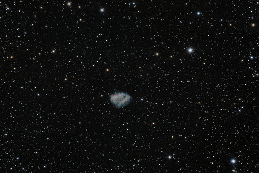 The Crab Nebula (catalogue designations M1, NGC 1952, Taurus A) is a supernova remnant and pulsar wind nebula in the constellation of Taurus.
Telescope 132 mm
DSLR Camera
Exposure 300 seconds
29 shots combined into a picture