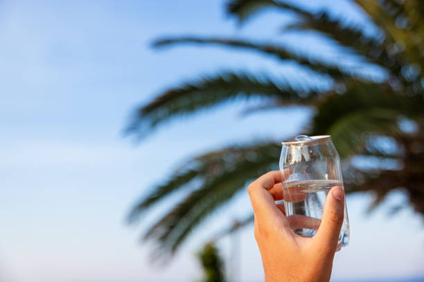 istock Unrecognizable man holding plastic can with water, with a nature as a background 1419371067