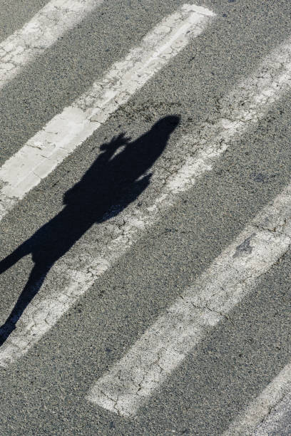 istock High of a human shadow walking on a zebra crossing. 1419376132