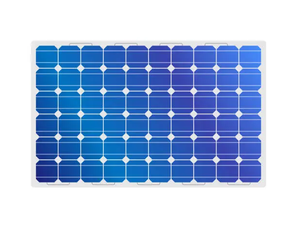 Vector illustration of Green Energy Solar panel on white, alternative electricity source, concept of sustainable resources. Vector illustration