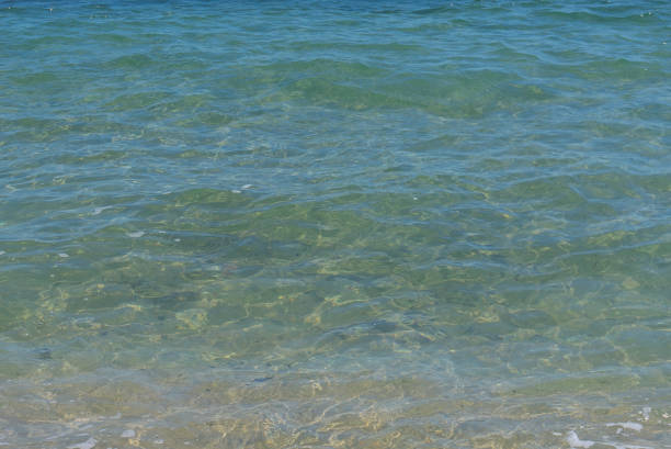 Texture of clear sea water with sand at the bottom