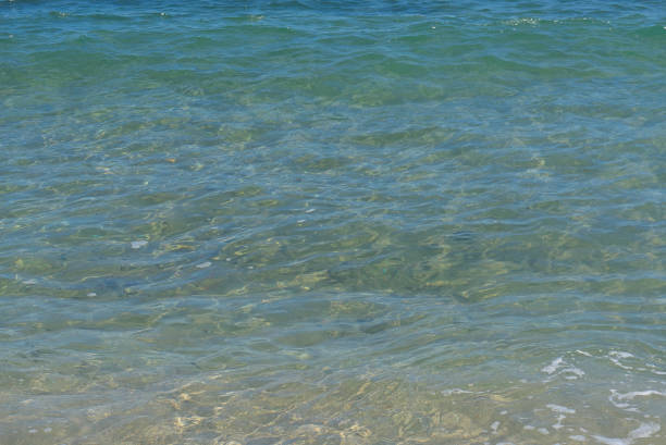Texture of clear sea water with sand at the bottom