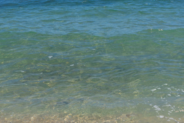 Texture of clear sea water with sand at the bottom