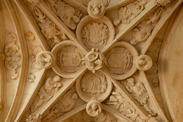 Ceiling in Spanish Monastery Decorative arches in Carrion de los Condes, Spain. romanesque stock pictures, royalty-free photos & images