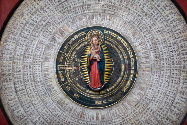 Astronomical clock in St Mary's Church. Gdansk, Poland. stock photo