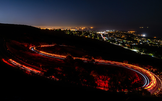 Streaks of light captured in the middle of the night in Rancho Palos Verdes