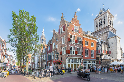 Delft, Netherlands, August 25, 2022; Center of the picturesque medieval city of Delft.
