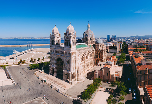 Aerial view of Cathédrale La Major in Marseille France