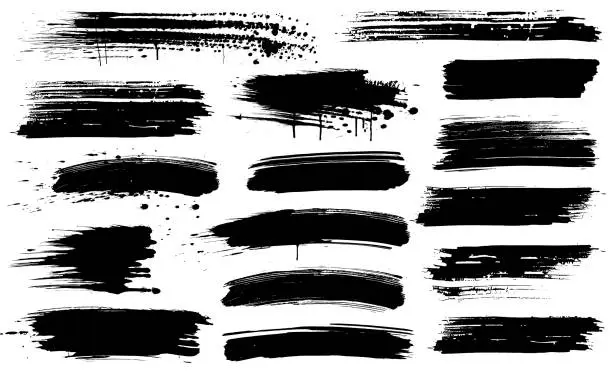 Vector illustration of Black Grunge brush textures and design elements