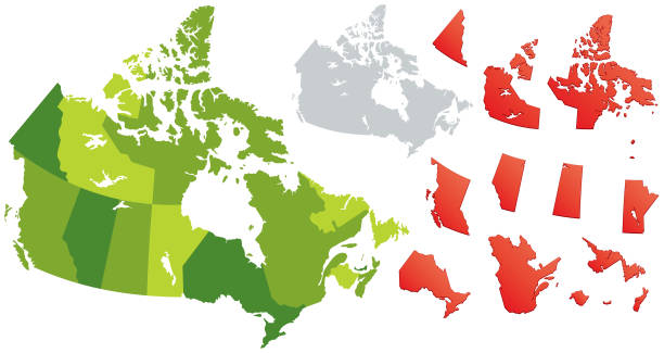 ilustrações de stock, clip art, desenhos animados e ícones de canada provinces and territories map vector illustration - territories