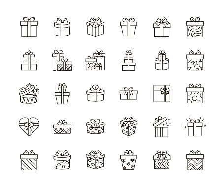 Gift Box Thin Line Icons. Editable Stroke.