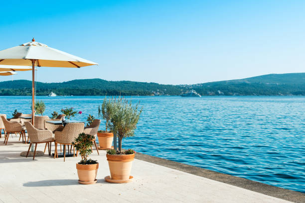 A beautiful summer landscape of the Bay of Kotor coastline - Boka Bay stock photo