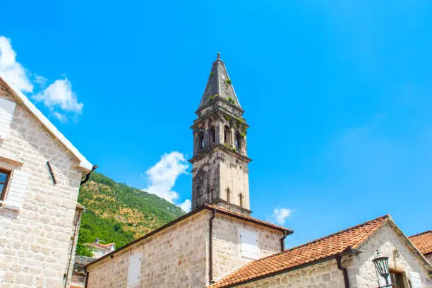Bell tower of the church of St. Nicholas in Perast, Montenegro
