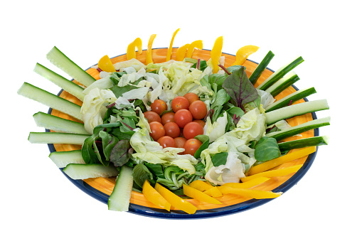 A salad bowl with a white background