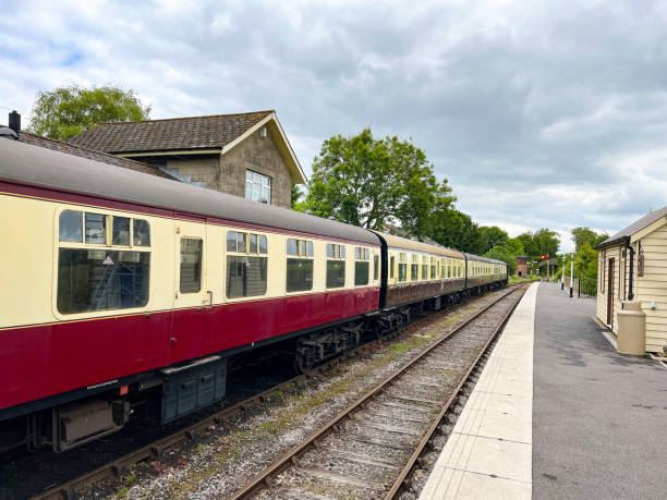istock Old restored railway carriages in the station 1419406379