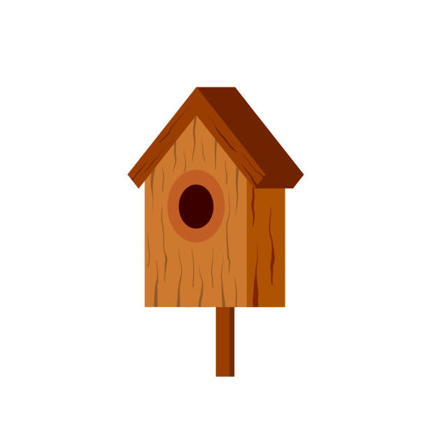 vogelhaus aus holz. haus für vogel. hausgemachtes nest für tiere. flache cartoon-illustration - birdhouse animal nest house residential structure stock-grafiken, -clipart, -cartoons und -symbole