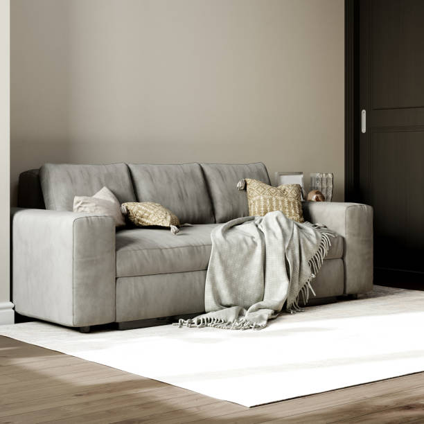 istock Modern interior of the living room. Large gray sofa with decorative pillows. 3d rendering 1419414451