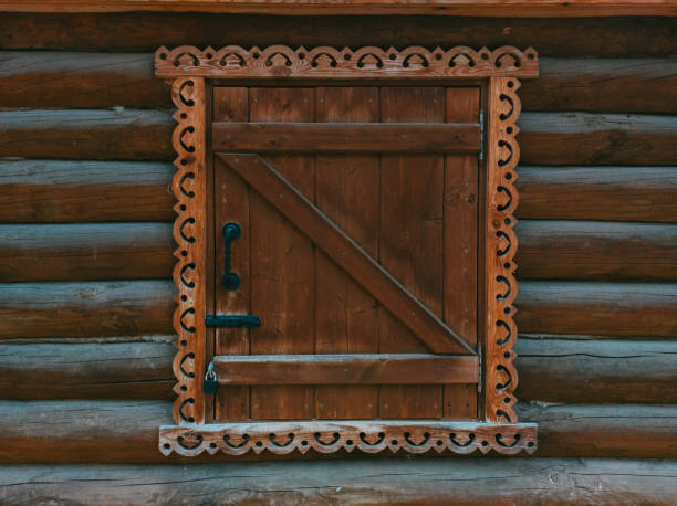 istock Wooden window with door bathhouse 1419416757