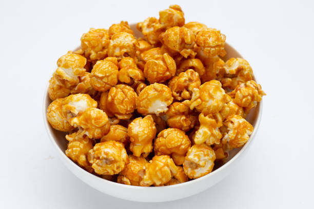 istock Honey caramel popcorn on white background. 1419426045