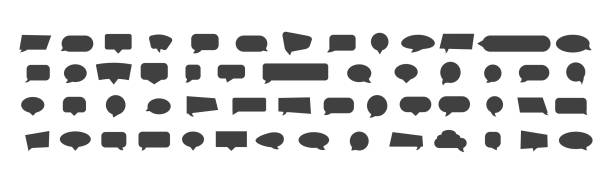 satz flacher schwarzer sprechblasen, die auf weißem hintergrund isoliert sind. silhouetten-symbol. geometrische formen schwarze silhouette symbol set. web-symbol, chat-kommunikationszeichen. - sprechblase stock-grafiken, -clipart, -cartoons und -symbole