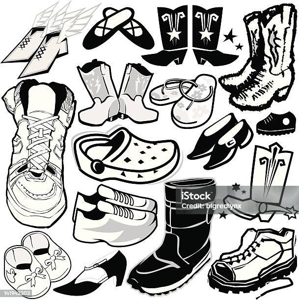 Various Footwear Styles Of Mens Womens And Childrens Shoes Stock Illustration - Download Image Now