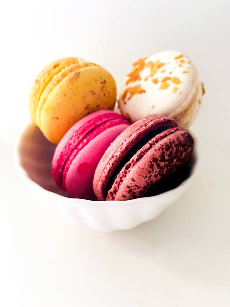 set of colorful macaroons on a white background. Delicious macaroons