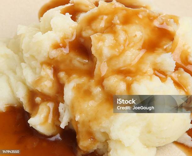 Mashed Potato And Gravy Stock Photo - Download Image Now - Gravy, Mashed Potatoes, Macrophotography