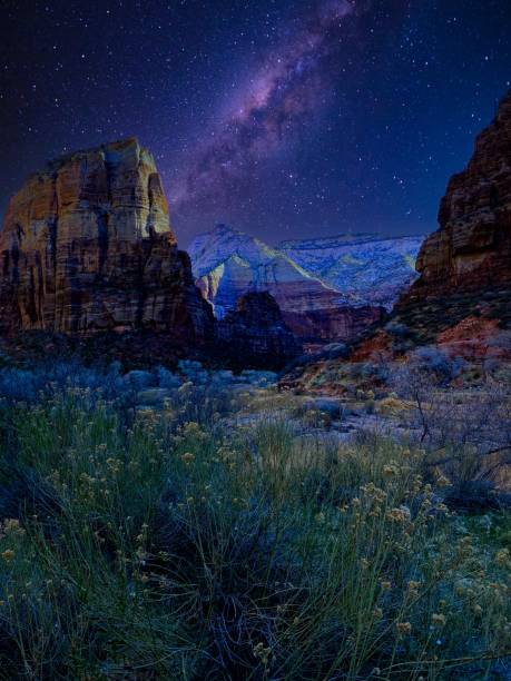 Milky Way Galaxy over Zion National Park Milky Way Galaxy over Zion National Park zion stock pictures, royalty-free photos & images