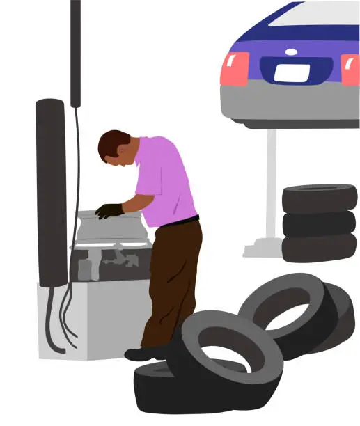 Vector illustration of mechanicworkingontires