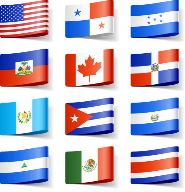 ilustraciones, imágenes clip art, dibujos animados e iconos de stock de mundo banderas. américa del norte. - salvadoran flag